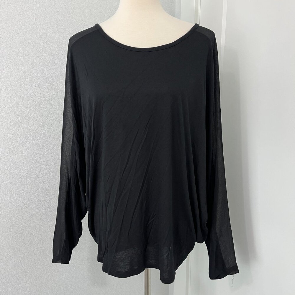 Haute Hippie XS Black Mixed Media Modal 3/4 Dolman Sleeve Blouse Top